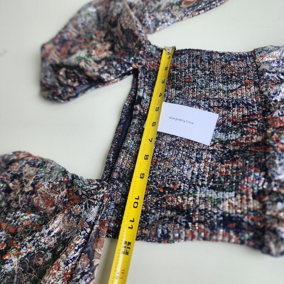 NWT O.P. T Women's Boho Smocked Midi Maxi Dress Navy Flur Floral Shine Sz M - Picture 12 of 13